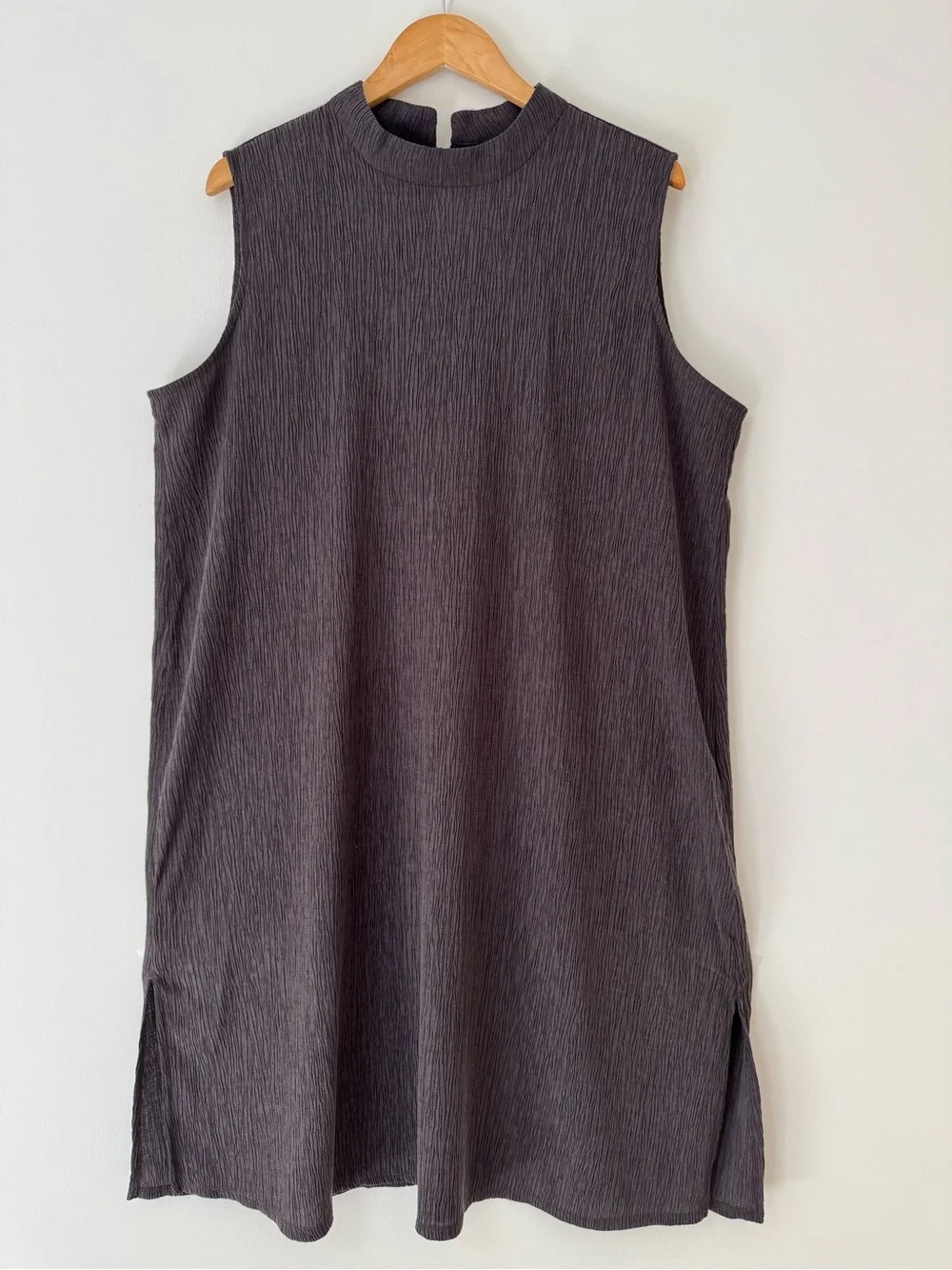 Eileen Fisher NWT Woven Plissé Mock Neck Dress Rye Color Size XL